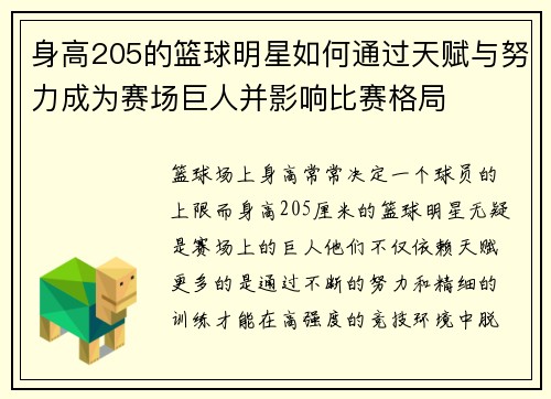 身高205的篮球明星如何通过天赋与努力成为赛场巨人并影响比赛格局